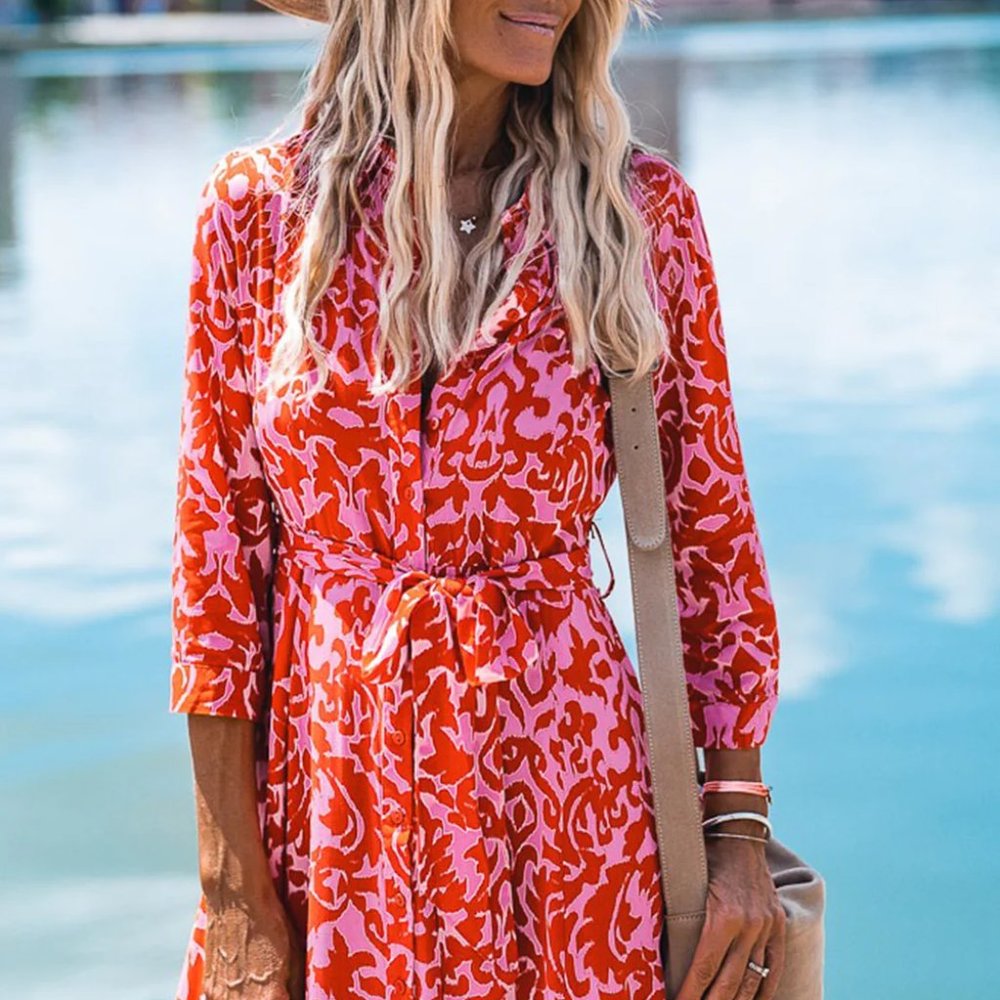Last 1! NWT Stylish Red Print Tie Waist Maxi Dress - Picture 2 of 6